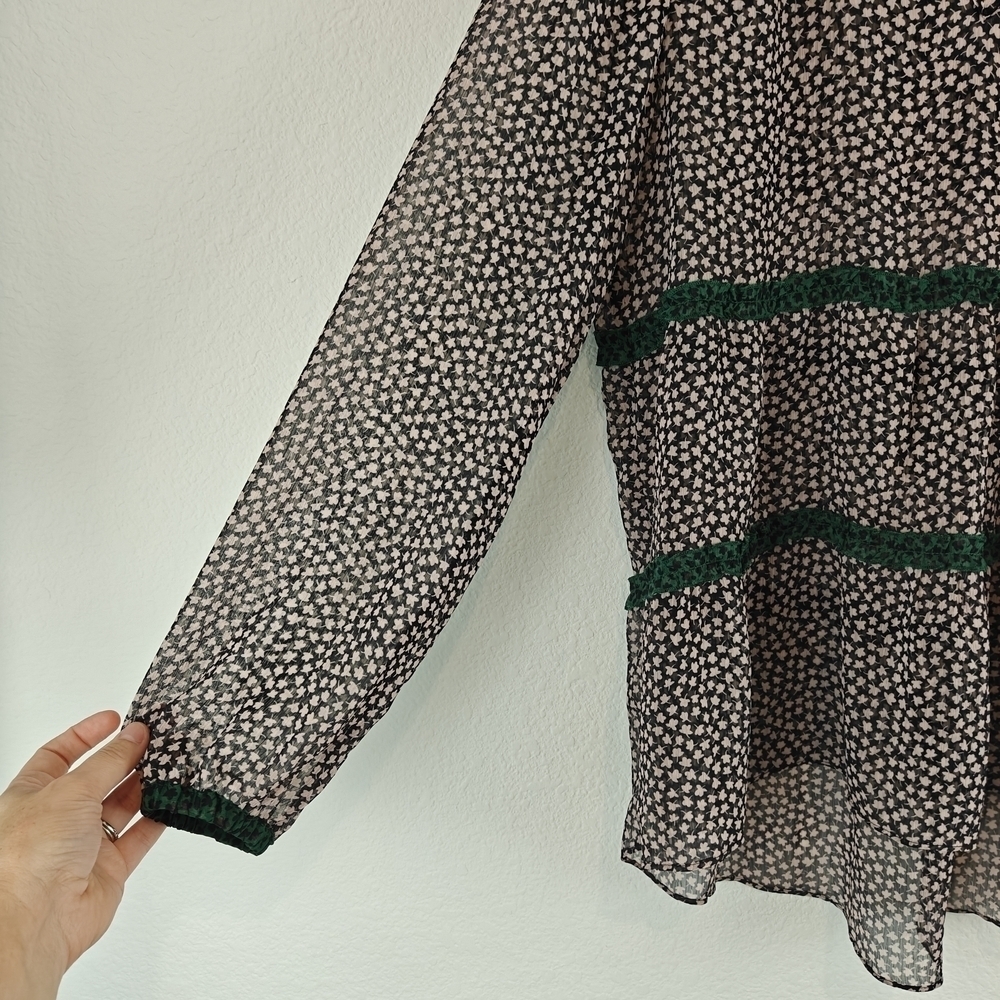 Boden Talise Top Size 6 Peasant Blouse Boho Black Pink Green Tiered Ruffle - Picture 6 of 11